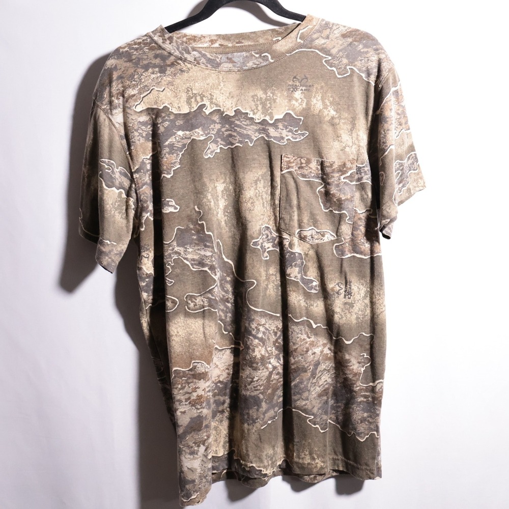 Rustic Ridge Camo Pocket‎ T Shirt Mens Large Brown Green Outdoor Hunting